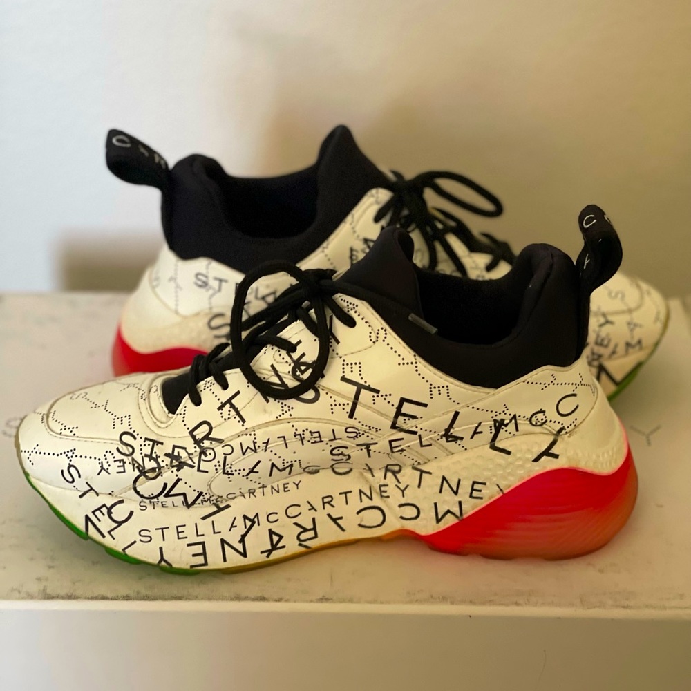 Stella McCartney white, black and rainbow logo sneakers size 37